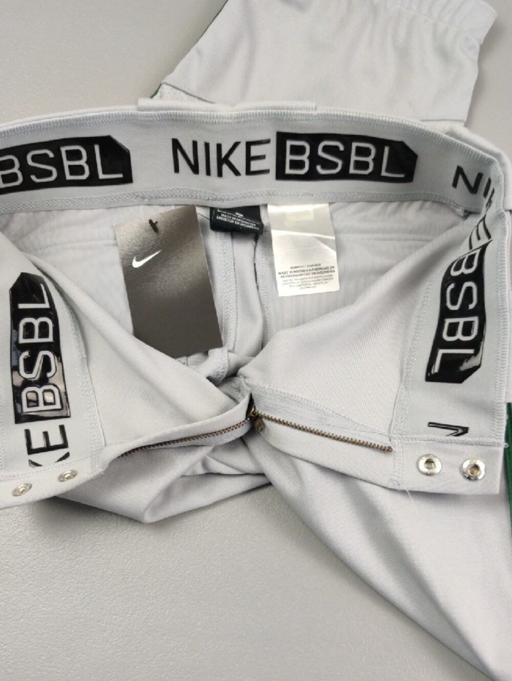 Nike White Baseball Pants with Green Side Stripe - Picture 7 of 8